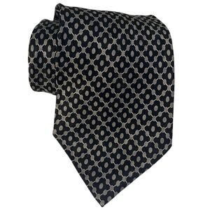 Vintage Tongue Tied by Tom McLellon Black & Gray Geometric Handmade Silk Necktie